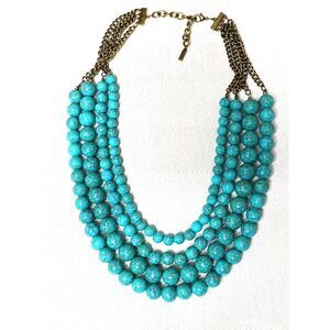 Turquoise Color Beaded Statement Necklace 4 Strand Gold Chain Sugarfix
